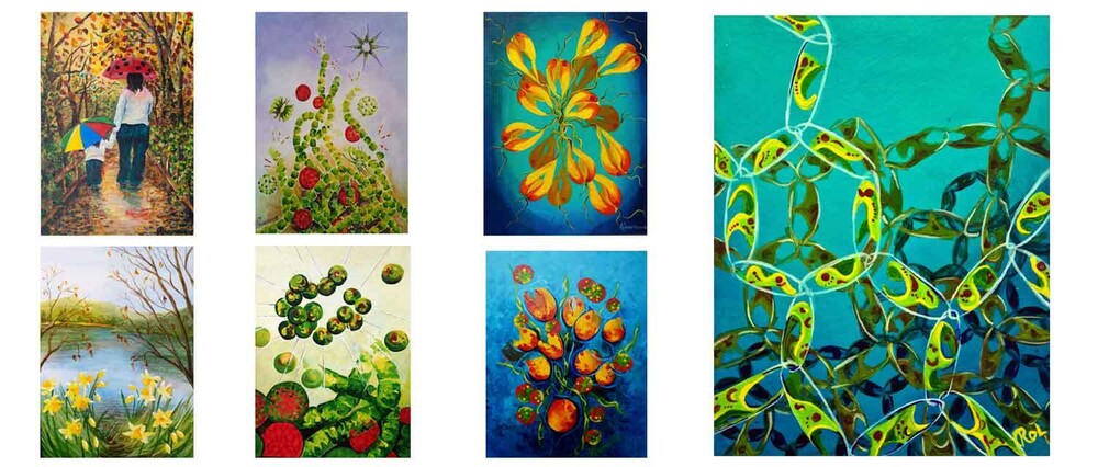 7 small paintings donated over last years to TwitterArtExhibit